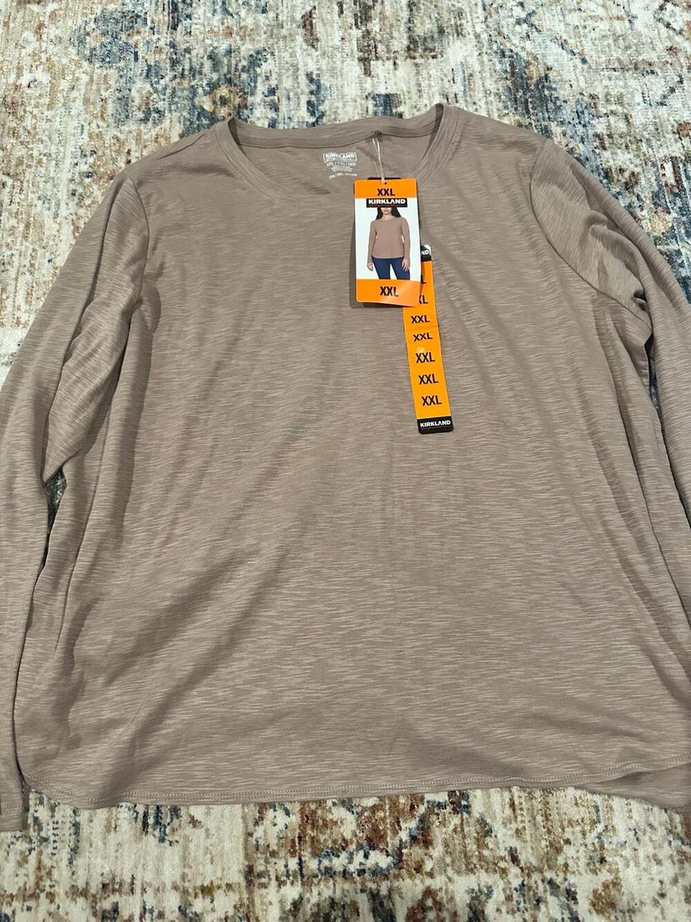 Long Sleeve Crewneck Slub Tee Size XXL Taupe Brown New